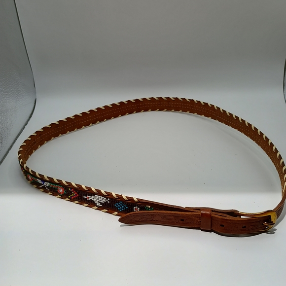Handmade Accessories - Southwest Style Embroidered Brown Leather Belt